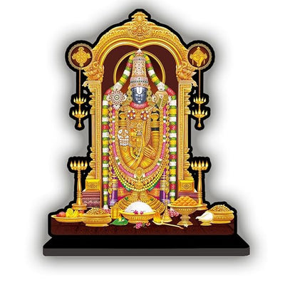Vibrant handmade Tirupati Balaji idol made from engineered wood, showcasing intricate details and colors, ideal for home and office decor.