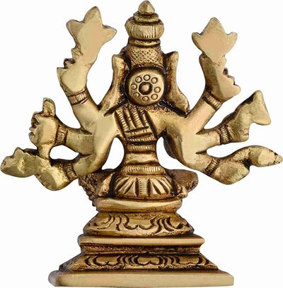 Handcrafted Varahi Amman Varagi statue in brass, featuring eight arms and intricate detailing, symbolizing power and protection for your altar