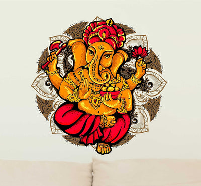 Vibrant Lord Ganesha wall sticker featuring intricate details and a colorful design, ideal for enhancing home decor and celebrating Hinduism.