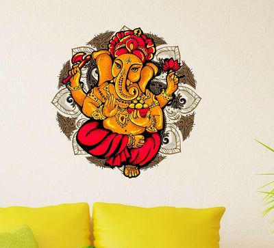 Vibrant Lord Ganesha wall sticker featuring intricate details and a colorful design, ideal for enhancing home decor and celebrating Hinduism.